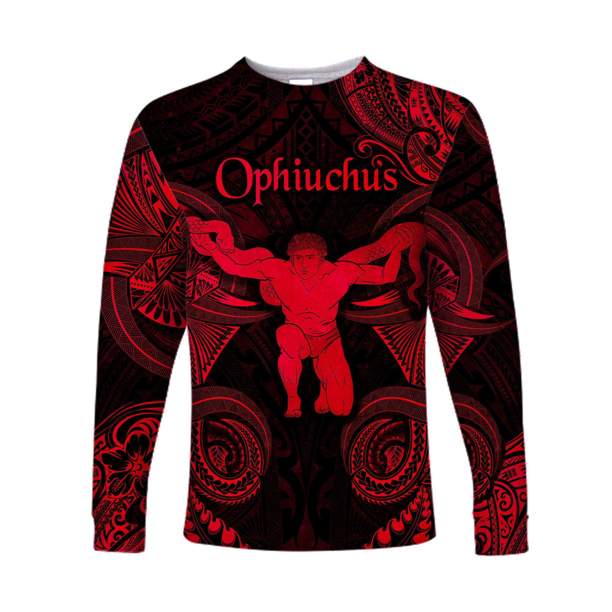 Ophiuchus Zodiac Polynesian Long Sleeve Shirt Unique Style - Red LT8 Unisex Red - Polynesian Pride