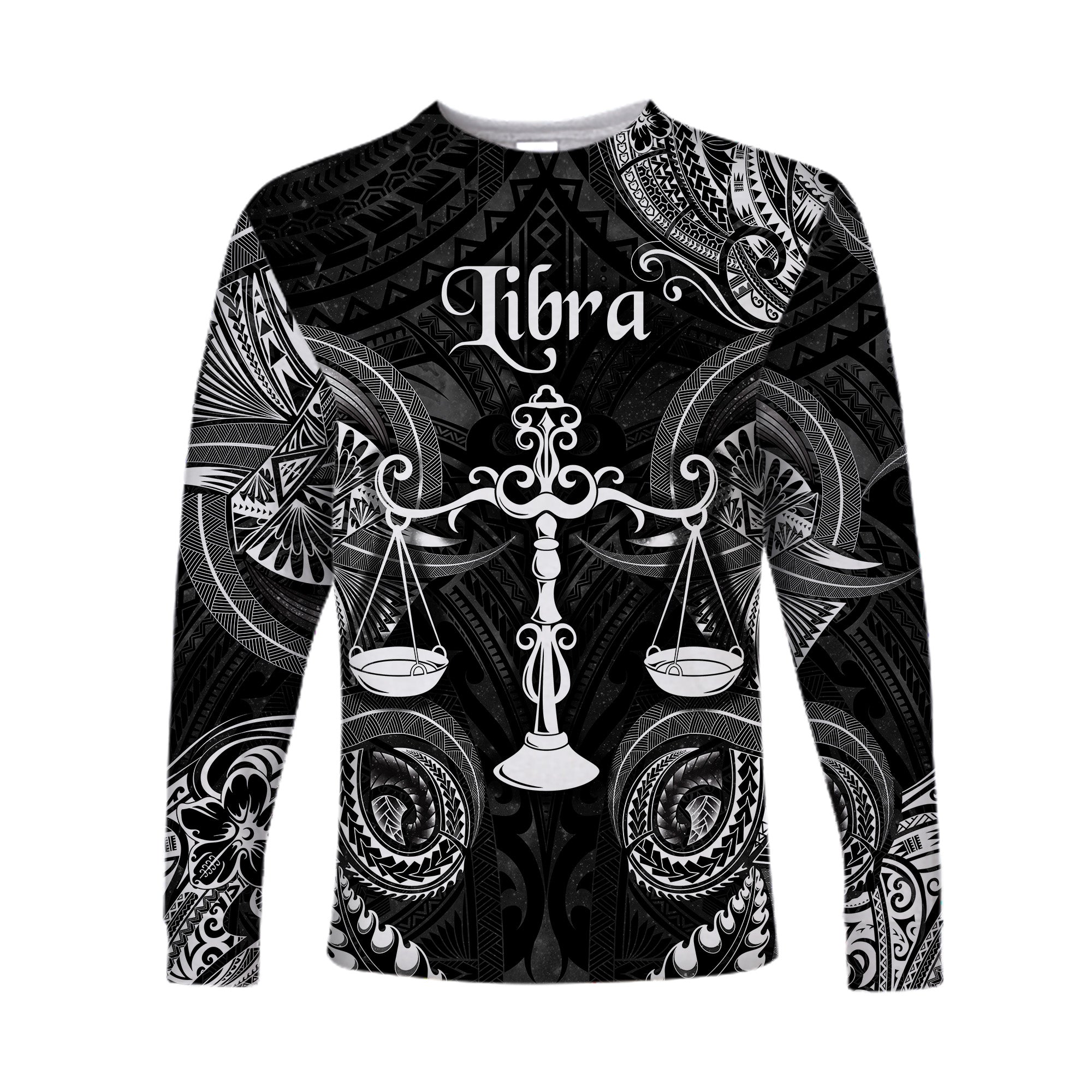 Libra Zodiac Polynesian Long Sleeve Shirt Unique Style - Black LT8 Unisex Black - Polynesian Pride