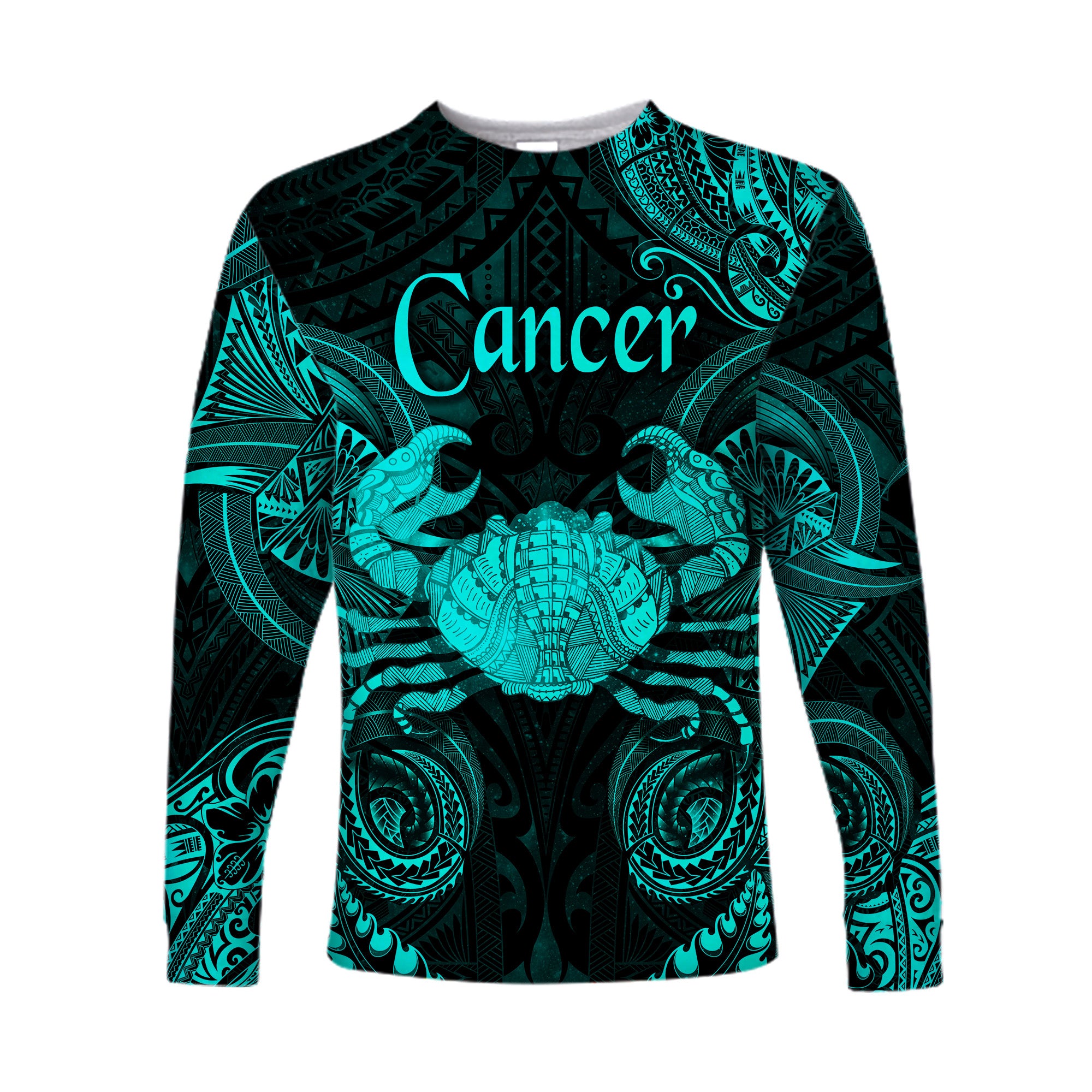 (Custom Personalised) Cancer Zodiac Polynesian Long Sleeve Shirt Unique Style - Turquoise LT8 Unisex Turquoise - Polynesian Pride