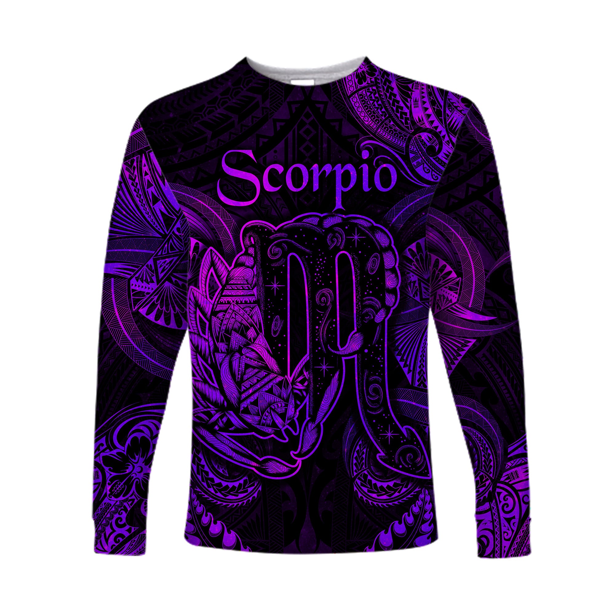 Scorpio Zodiac Polynesian Long Sleeve Shirt Unique Style - Purple LT8 Unisex Purple - Polynesian Pride