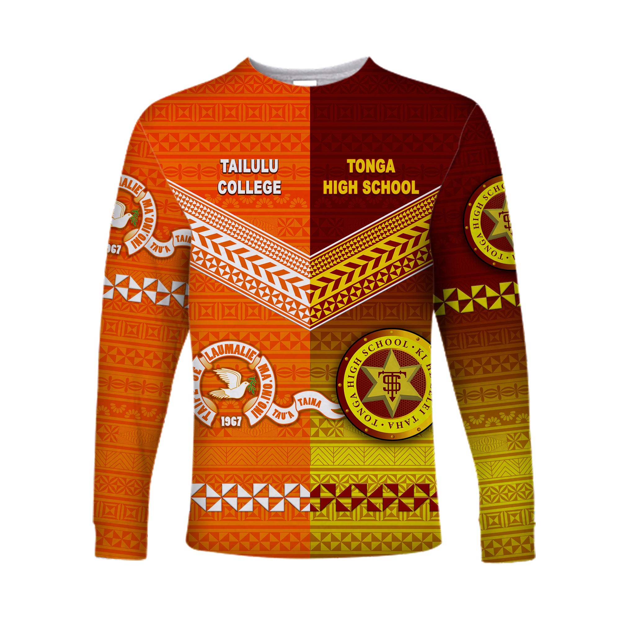 (Custom Personalised) Tonga Tailulu College And Tonga High School Long Sleeve Shirt Together Unique Style LT8 Unisex Orange - Polynesian Pride