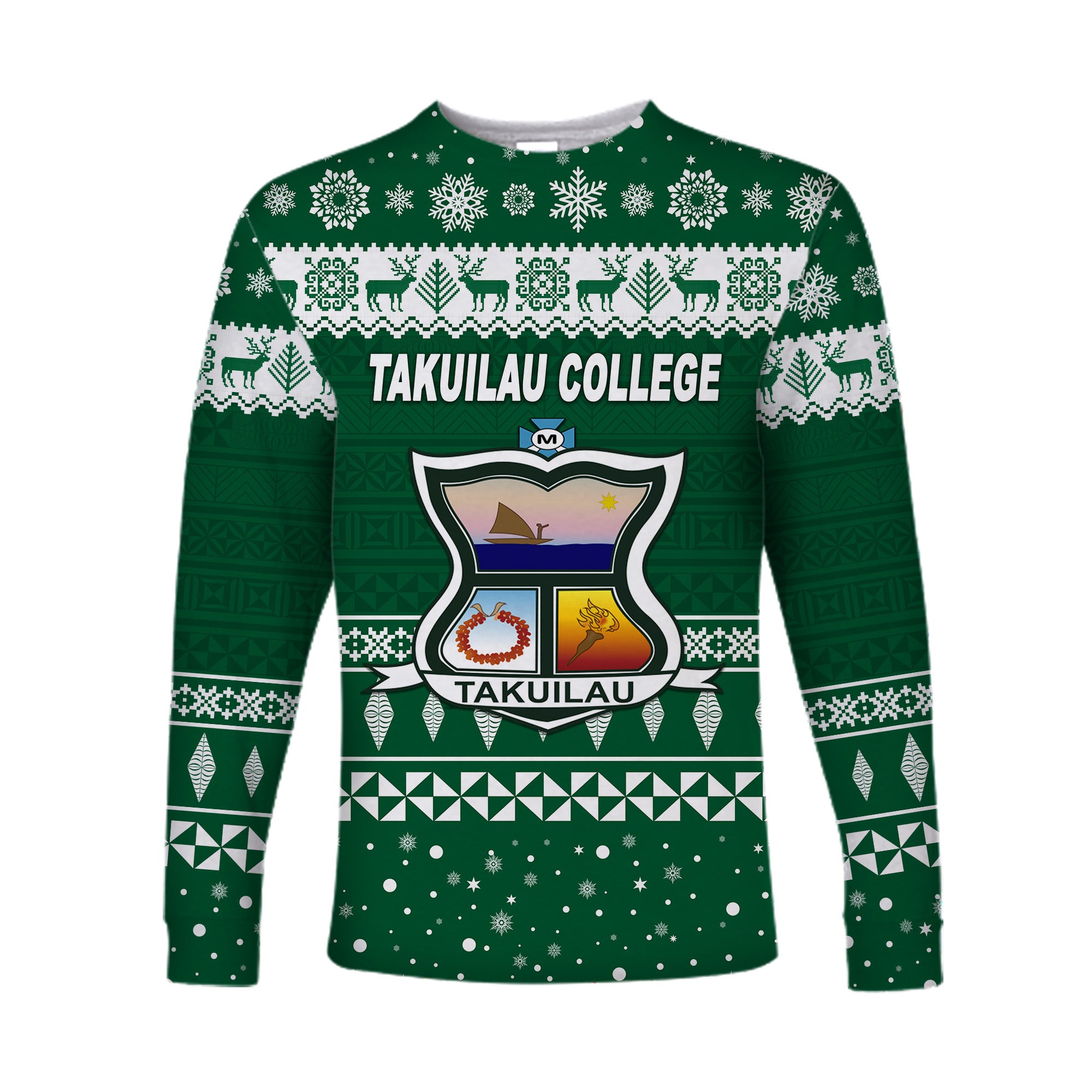 (Custom Personalised) Takuilau College Christmas Long Sleeve Shirt Simple Style LT8 Unisex Green - Polynesian Pride