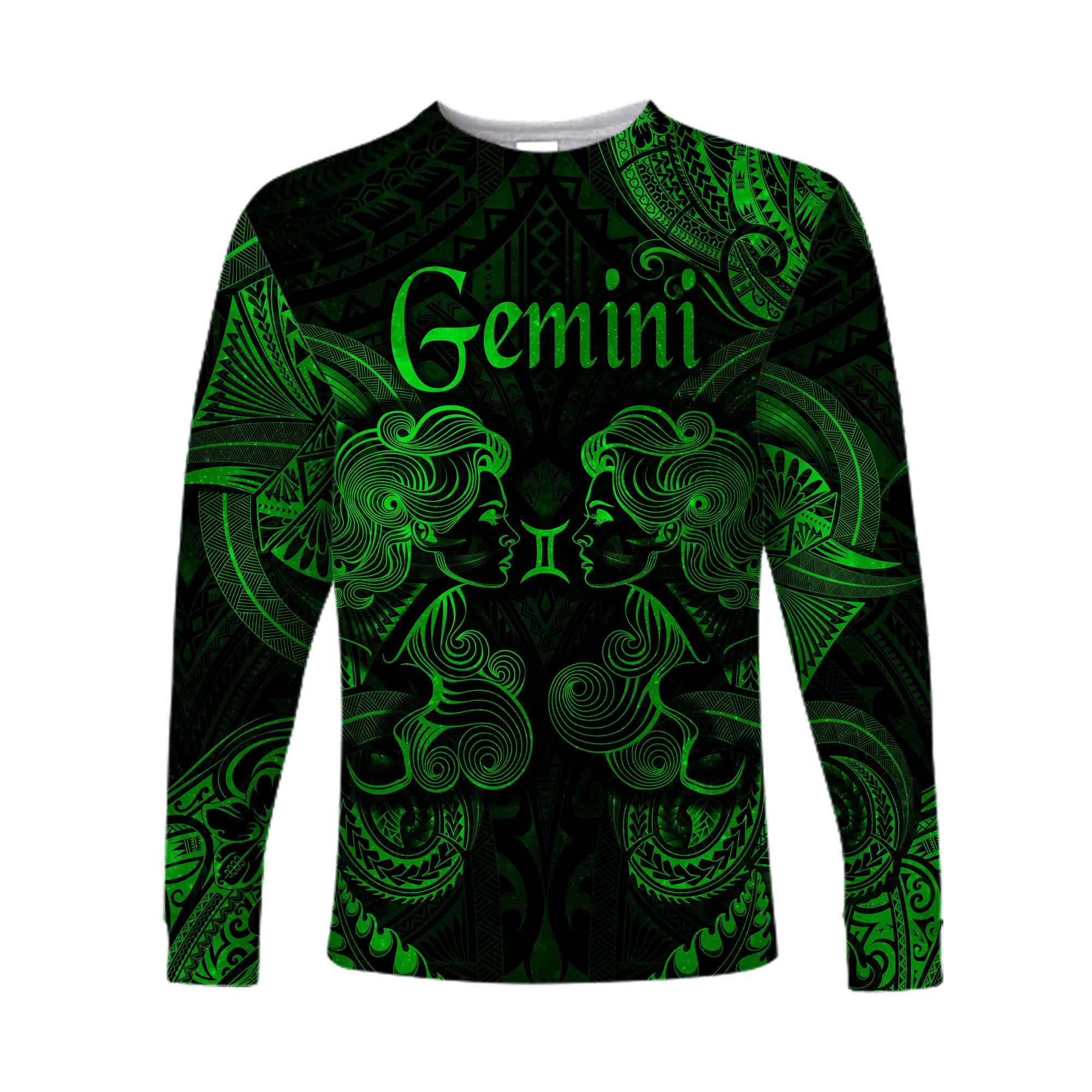 Gemini Zodiac Polynesian Long Sleeve Shirt Unique Style - Green LT8 Unisex Green - Polynesian Pride