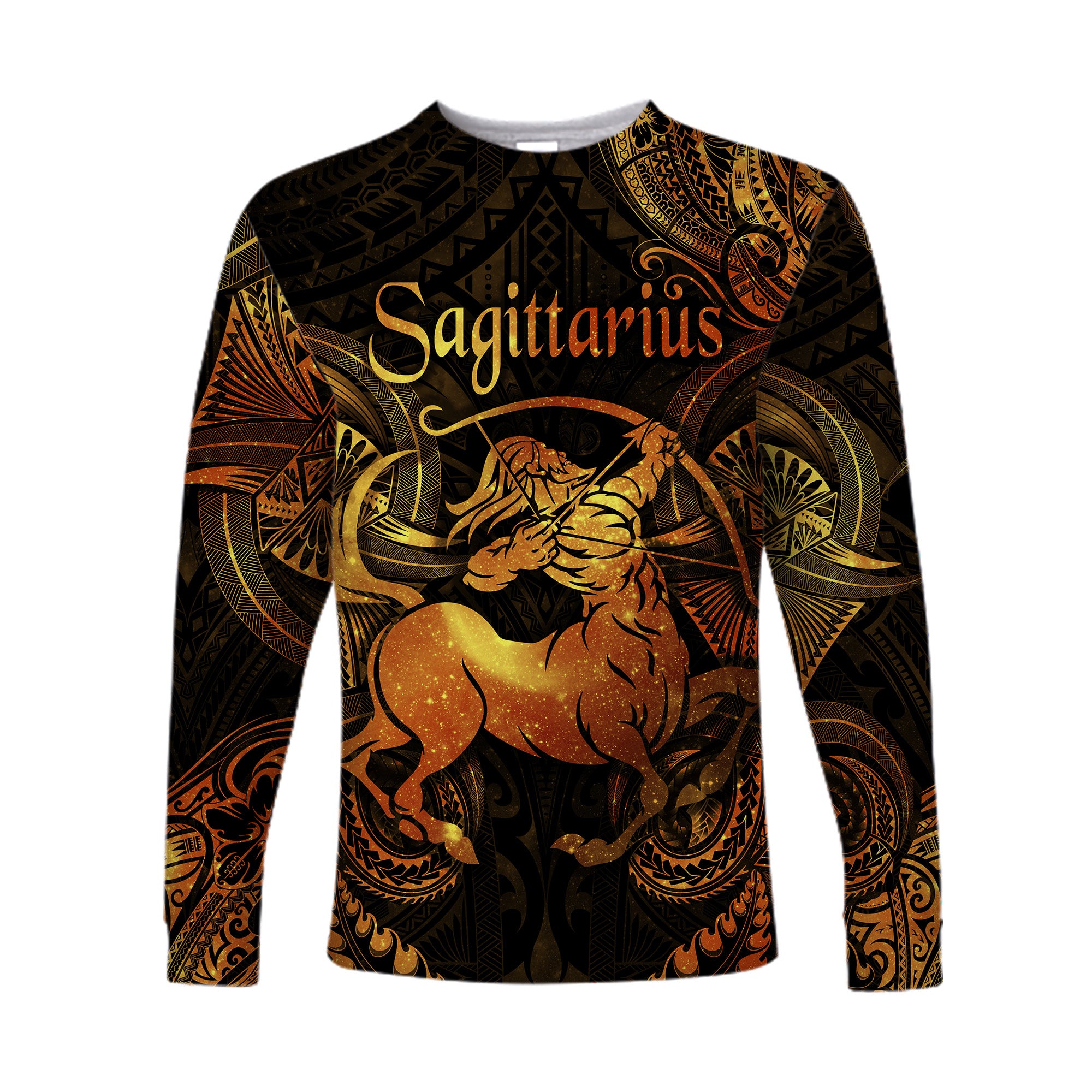 (Custom Personalised) Sagittarius Zodiac Polynesian Long Sleeve Shirt Unique Style - Gold LT8 Unisex Gold - Polynesian Pride