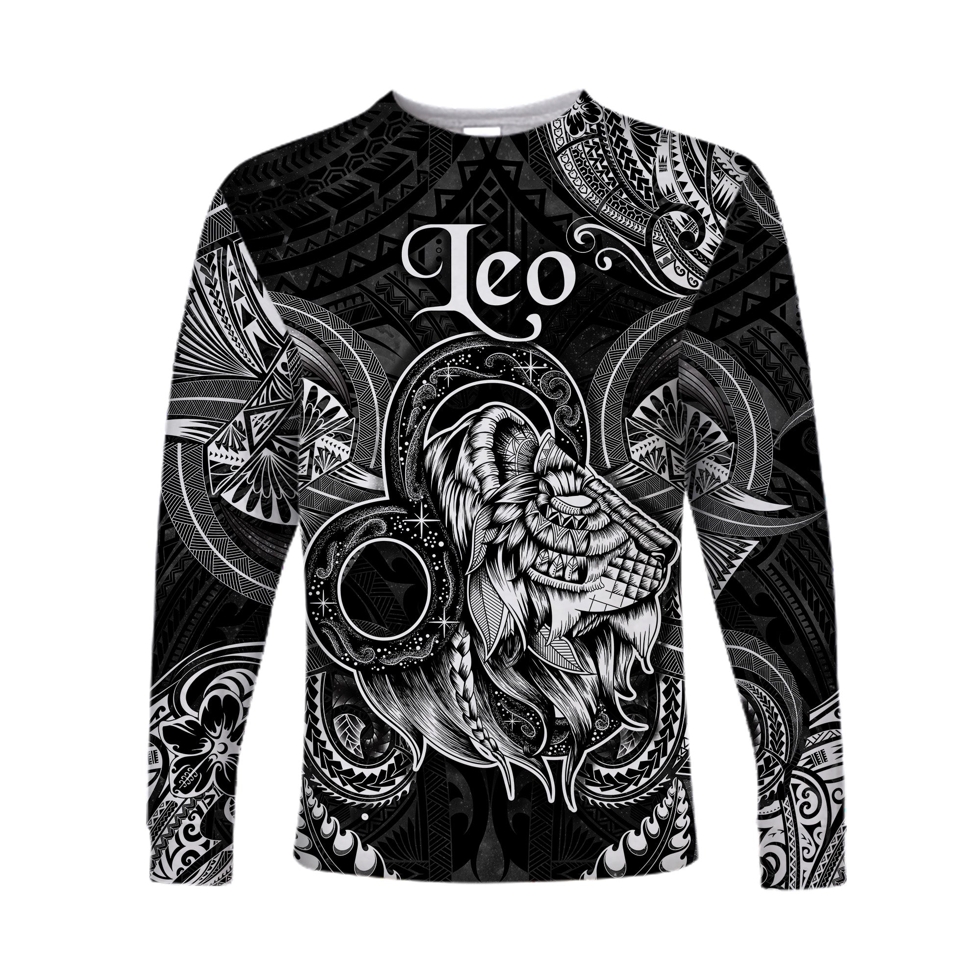 Leo Zodiac Polynesian Long Sleeve Shirt Unique Style - Black LT8 Unisex Black - Polynesian Pride