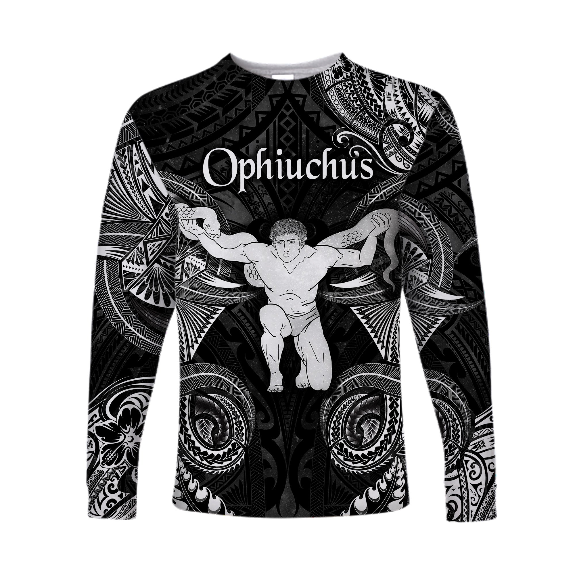 (Custom Personalised) Ophiuchus Zodiac Polynesian Long Sleeve Shirt Unique Style - Black LT8 Unisex Black - Polynesian Pride