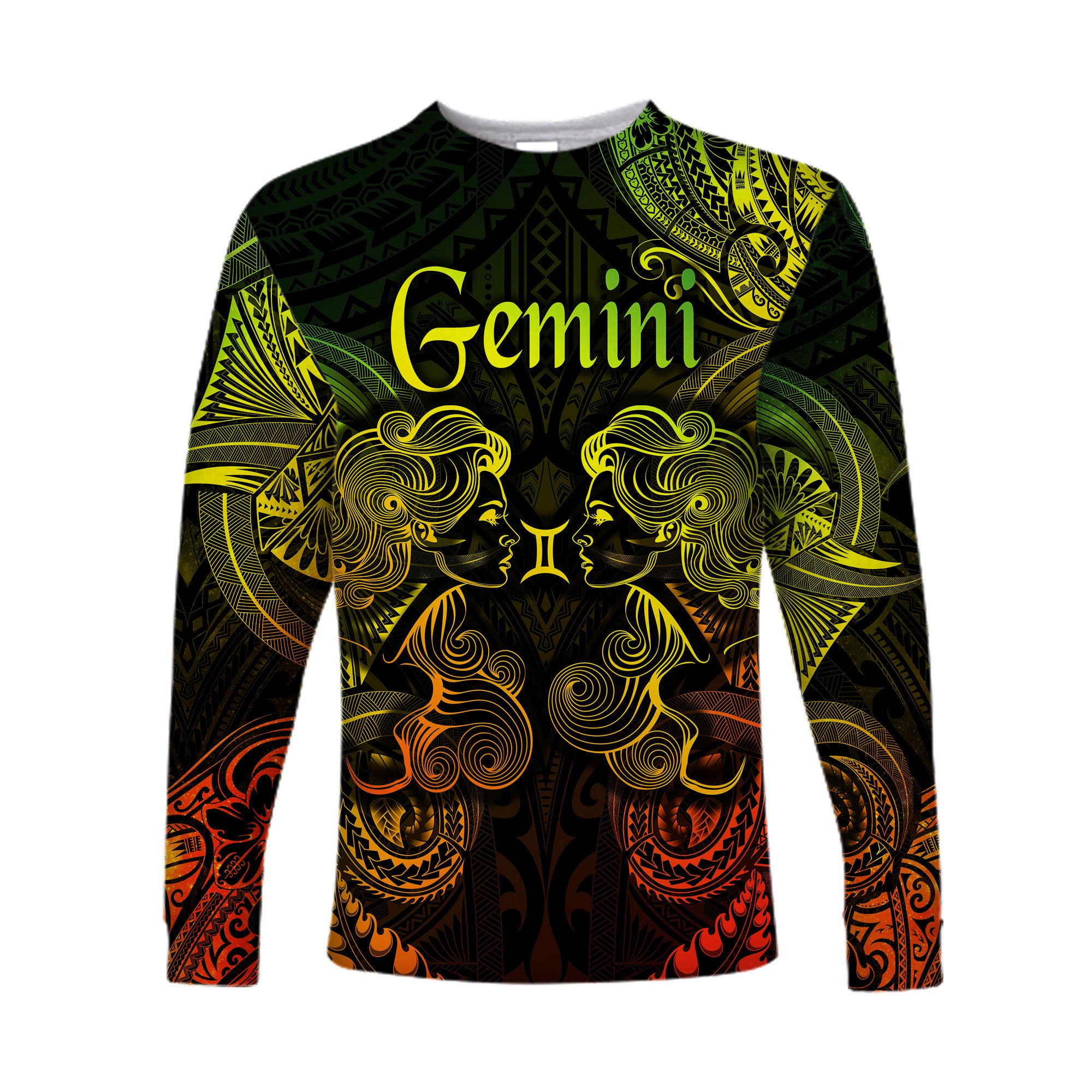 Gemini Zodiac Polynesian Long Sleeve Shirt Unique Style - Reggae LT8 Unisex Reggae - Polynesian Pride