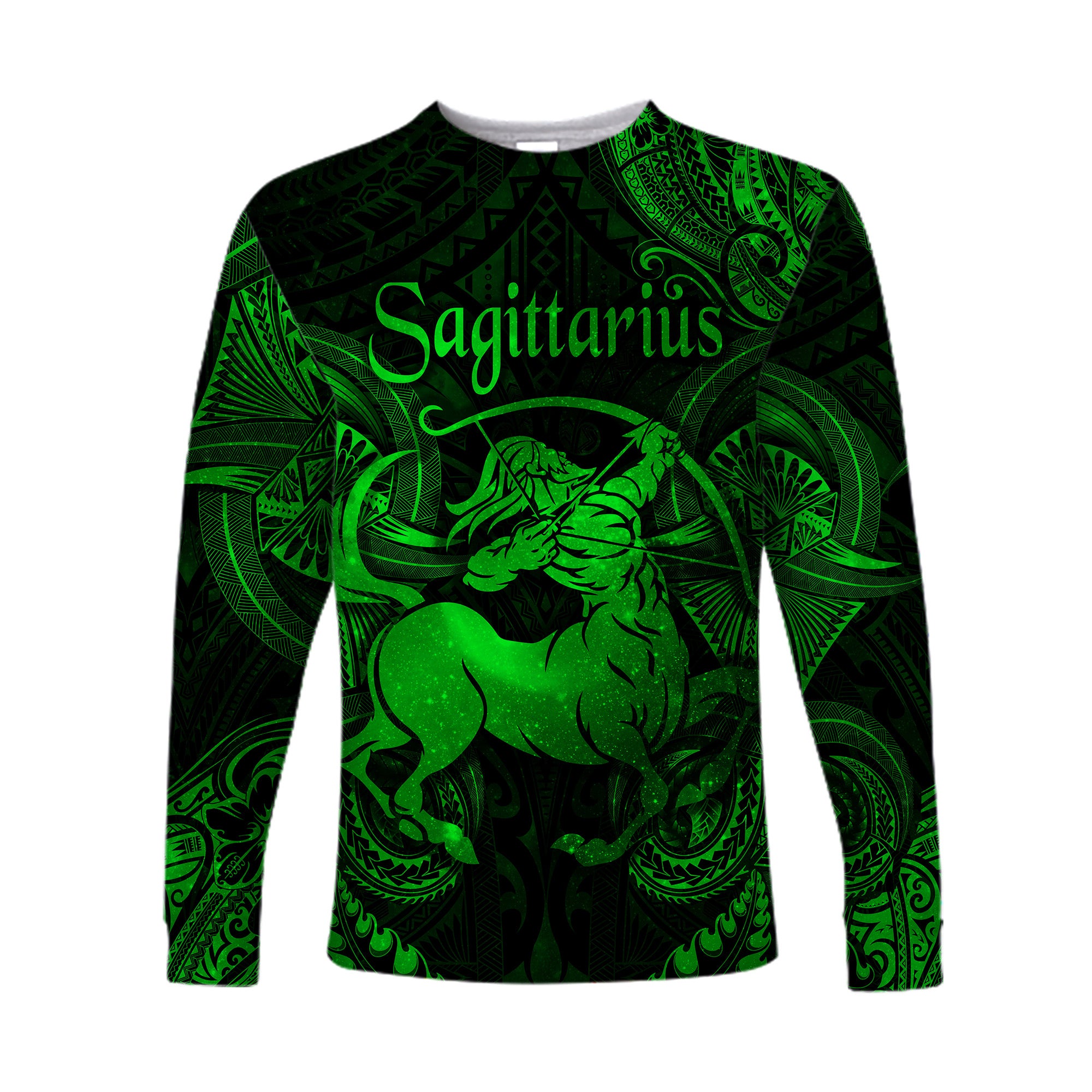 Sagittarius Zodiac Polynesian Long Sleeve Shirt Unique Style - Green LT8 Unisex Green - Polynesian Pride