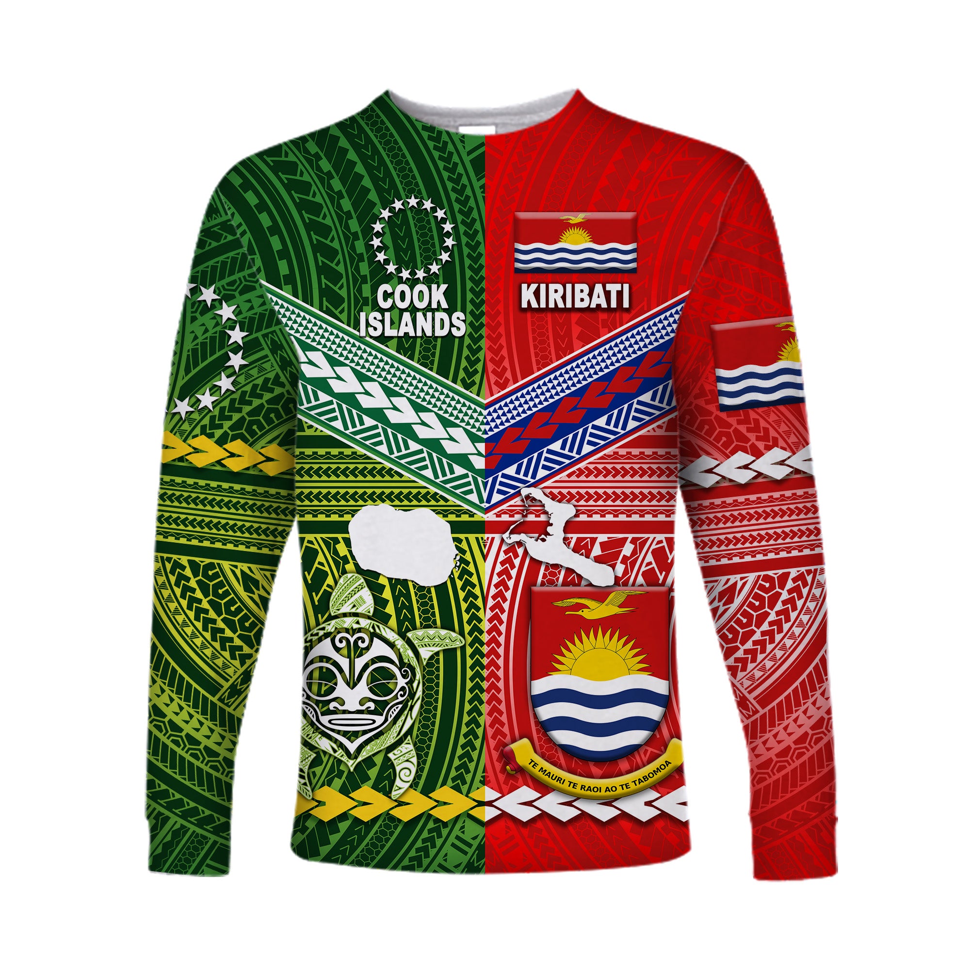 (Custom Personalised) Kiribati And Cook Islands Long Sleeve Shirt Together LT8 Unisex Green - Polynesian Pride