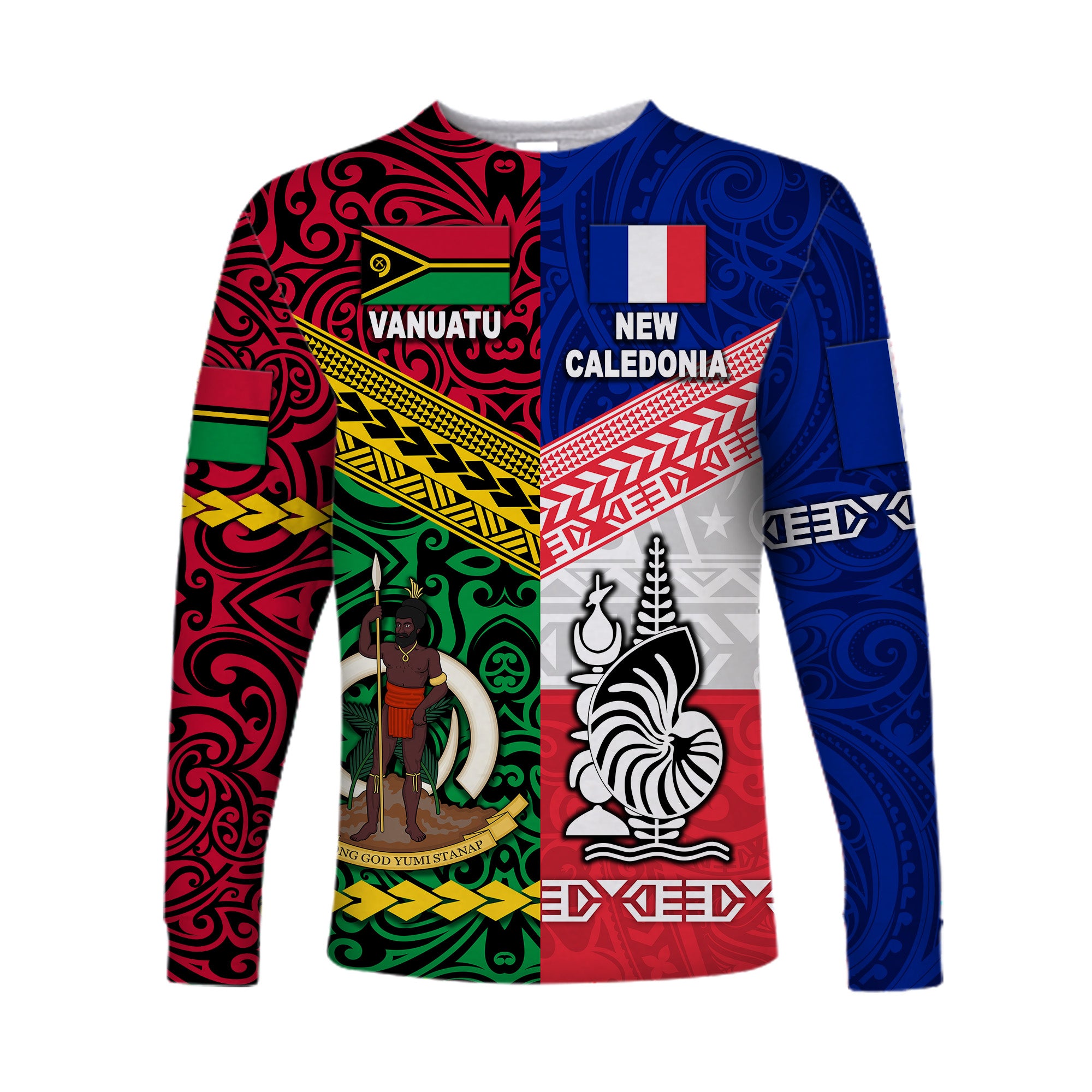 (Custom Personalised) Vanuatu And New Caledonia Flag Style Long Sleeve Shirt Together LT8 Unisex Blue - Polynesian Pride