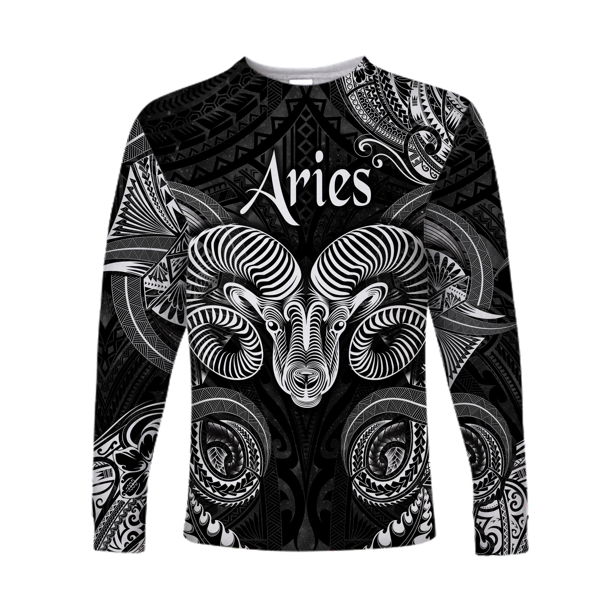 Aries Zodiac Polynesian Long Sleeve Shirt Unique Style - Black LT8 Unisex Black - Polynesian Pride