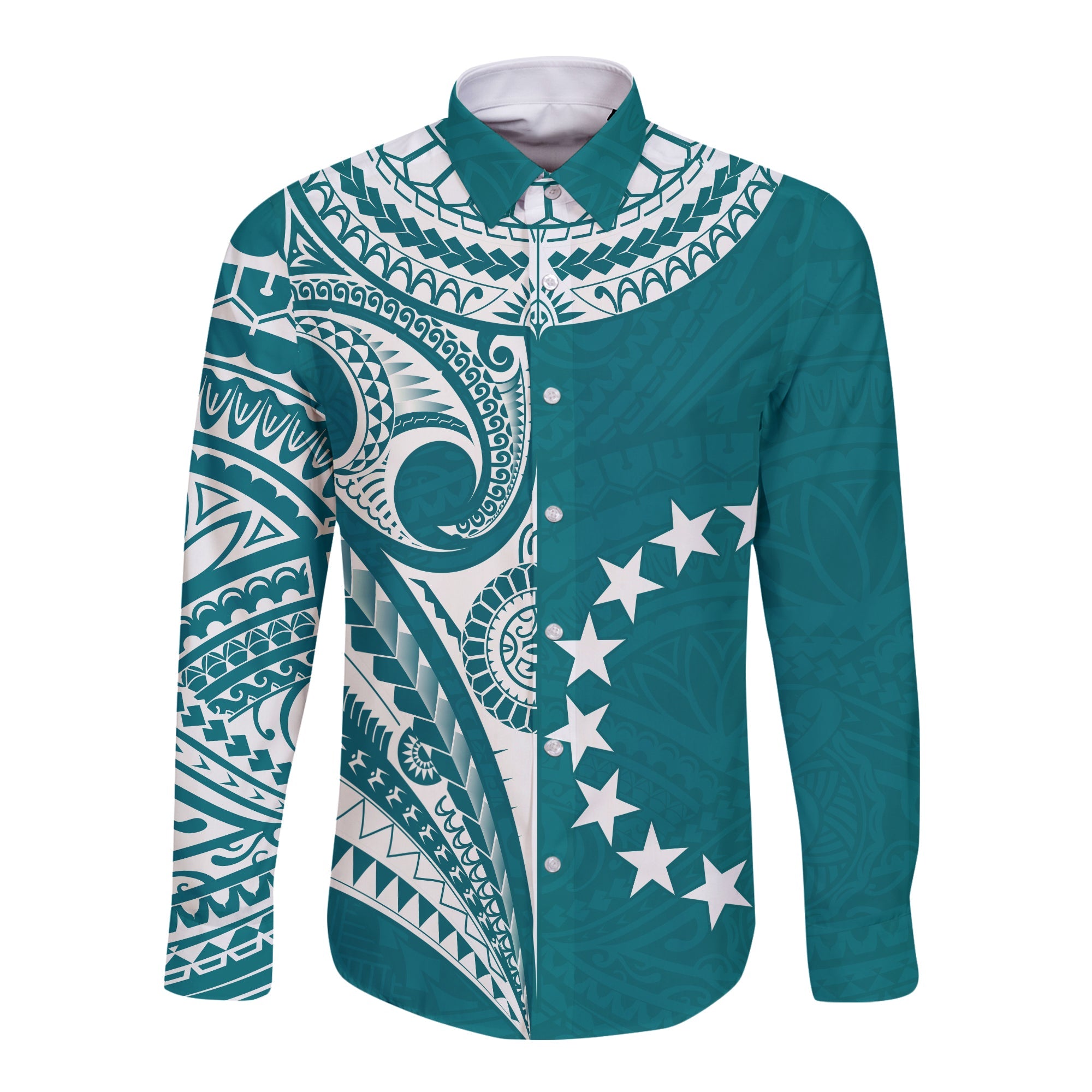 Cook Islands Tatau Long Sleeve Button Shirt Symbolize Passion Stars Version Blue LT13 Unisex Blue - Polynesian Pride