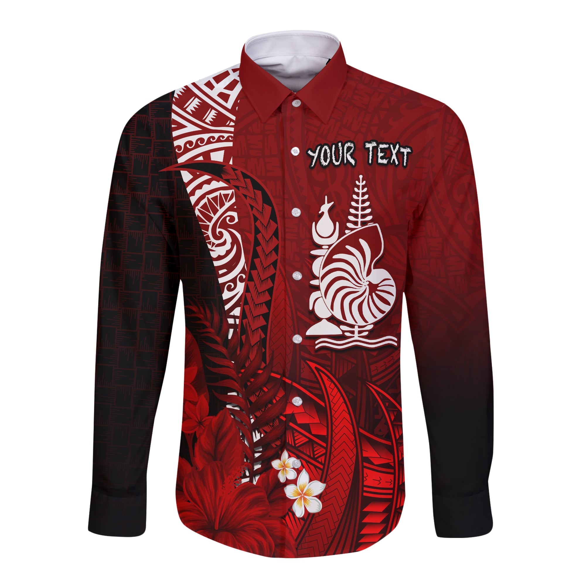 (Custom Personalised) New Caledonia Long Sleeve Button Shirt Nautilus Red Polynesian Hibiscus LT13 Unisex Red - Polynesian Pride