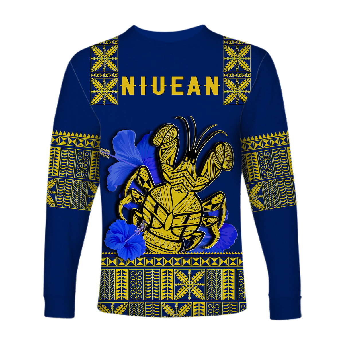 Niue Long Sleeve Shirt Happy Constitution Day Niuean Hiapo Crab With Map LT14 - Polynesian Pride