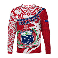 (Custom Personalised) Samoa Long Sleeve Shirt Samoan Coat Of Arms With Coconut Red Style LT14 - Polynesian Pride