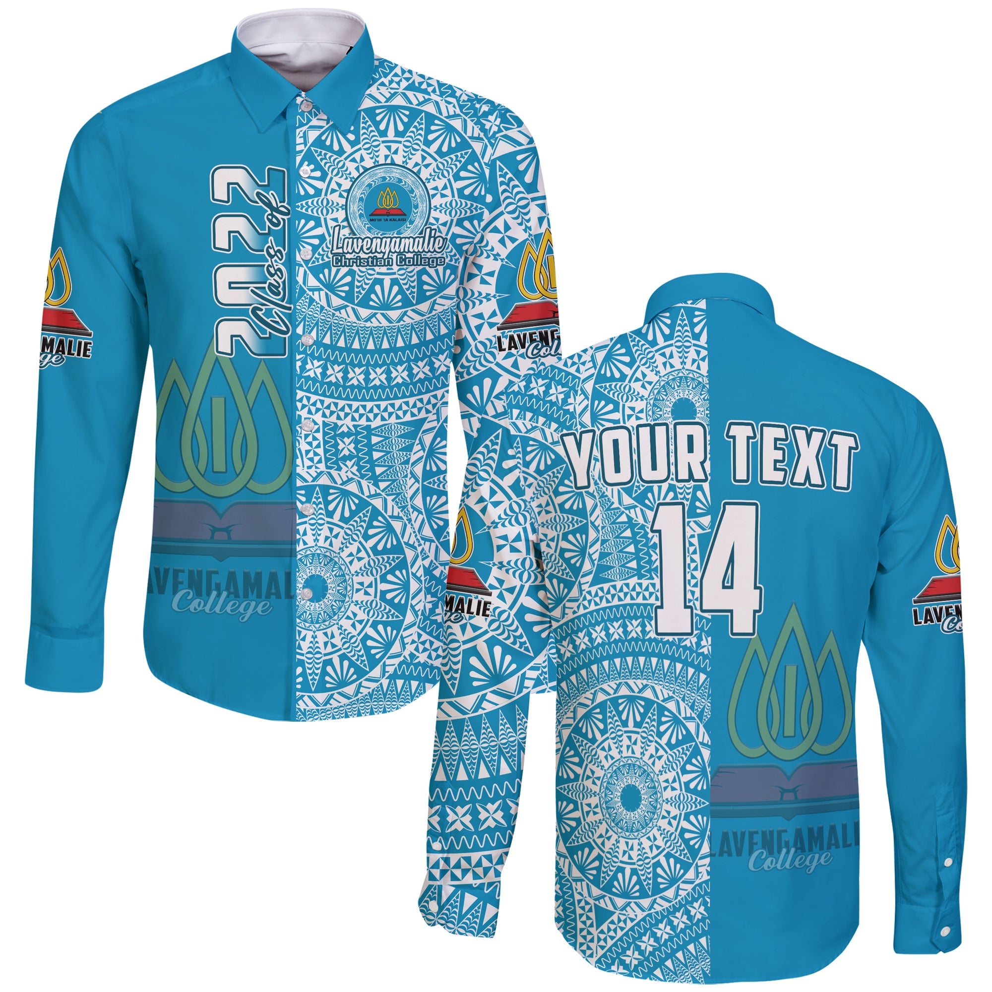 (Custom Personalised) Lavengamalie Tonga College Long Sleeve Button Shirt Class Of Year Tongan Ngatu Pattern LT14 Unisex Blue - Polynesian Pride