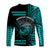 Hawaii Long Sleeve Shirt Kakau Warrior Helmet Gradient Turquoise Polynesian LT14 - Polynesian Pride