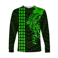 (Custom Personalised) Hawaii Long Sleeve Shirt Kakau Kanaka Maoli Combine Polynesian Shark Ver.02 LT14 Unisex Green - Polynesian Pride