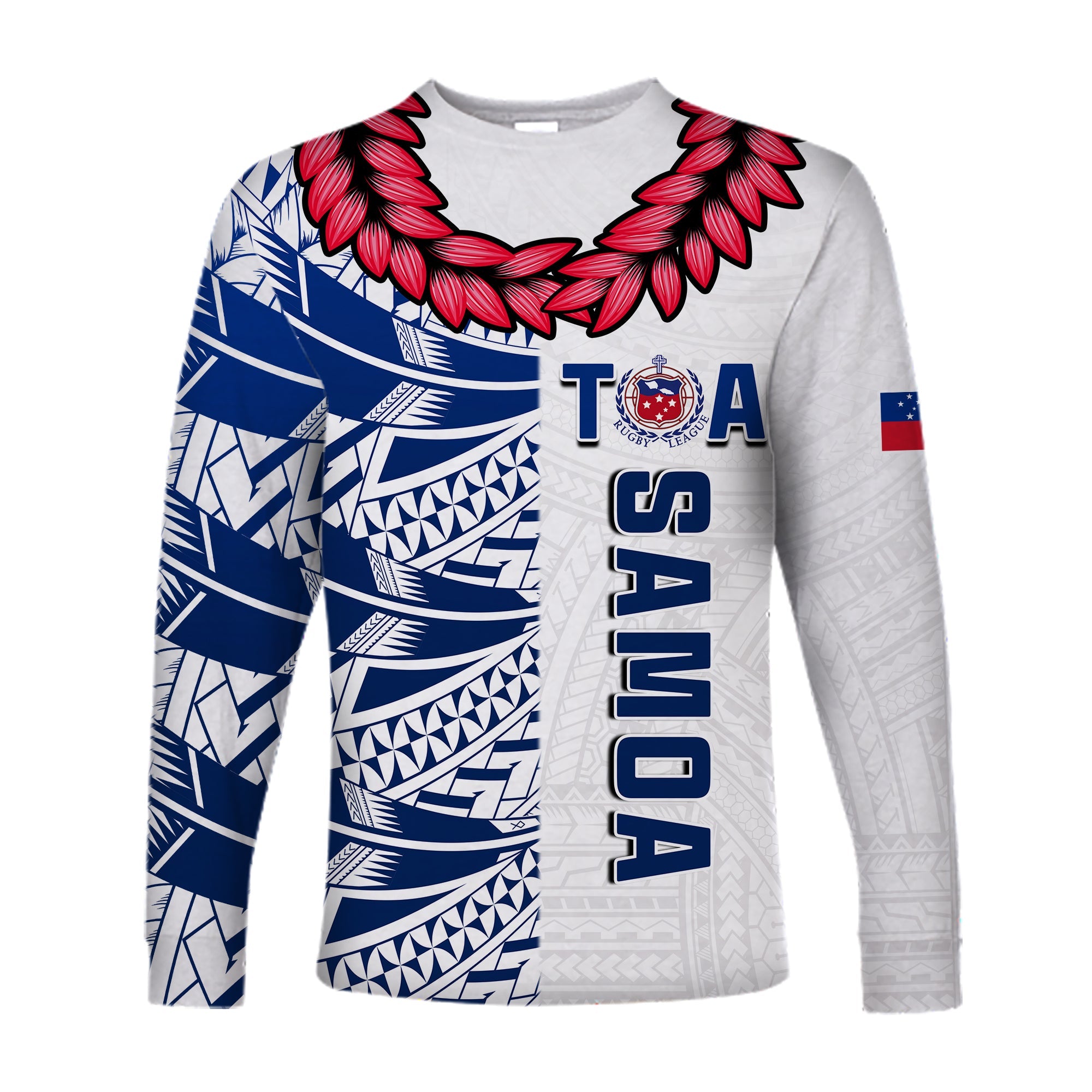 Toa Samoa Rugby Long Sleeve Shirt Siamupini Ula Fala White LT13 Unisex White - Polynesian Pride