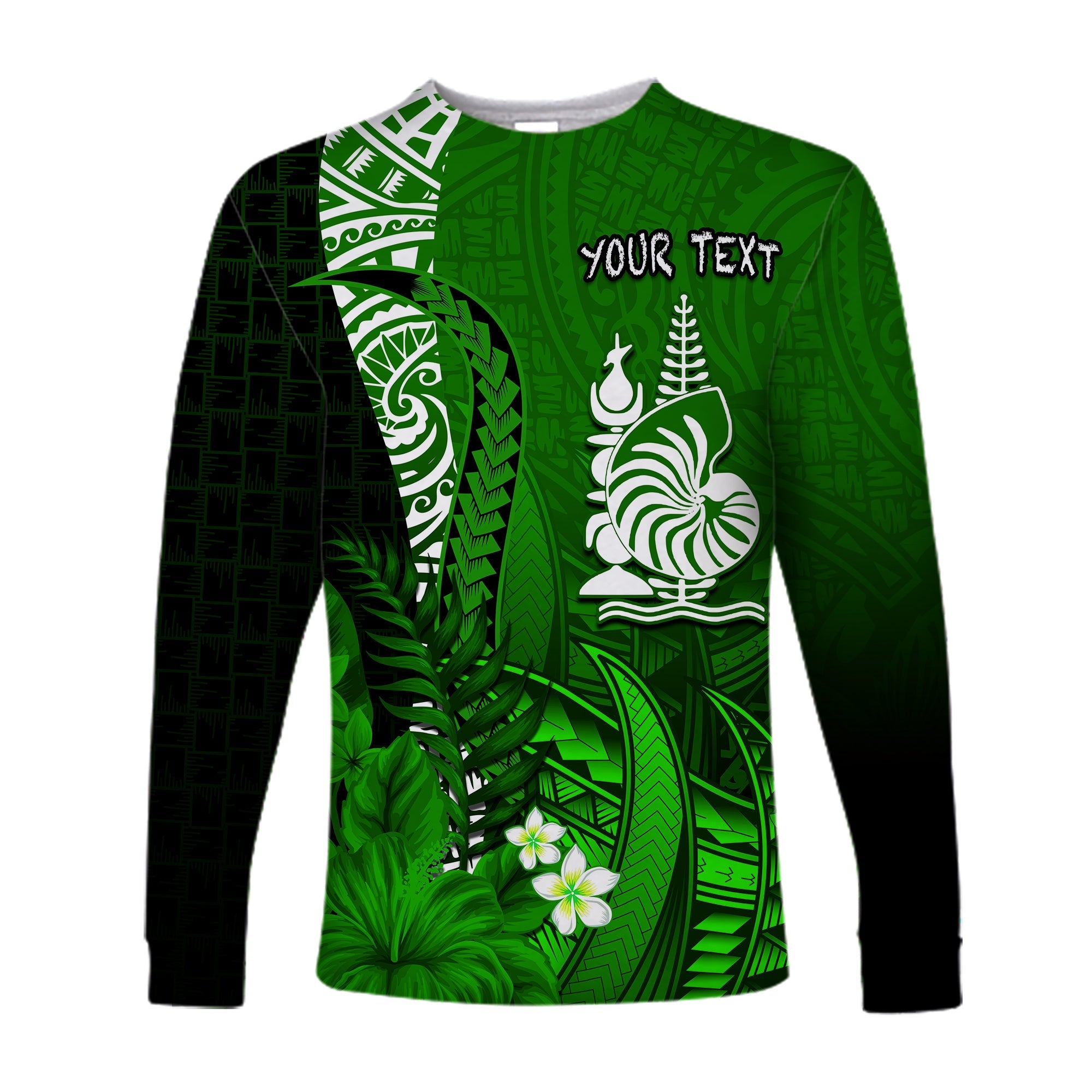 (Custom Personalised) New Caledonia Long Sleeve Shirt Nautilus Green Polynesian Hibiscus LT13 Unisex Green - Polynesian Pride