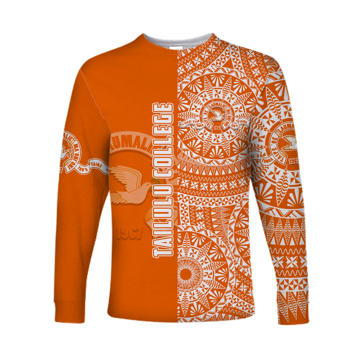 (Custom Personalised) Tailulu Tonga College Long Sleeve Shirt Tongan Ngatu Pattern LT14 - Polynesian Pride