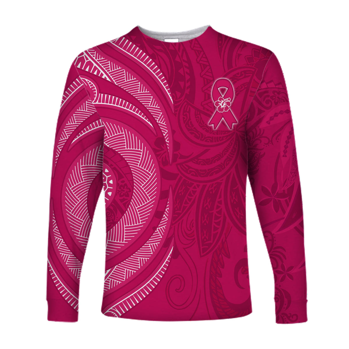 (Custom Personalised) Breast Cancer Awareness Long Sleeve Shirt Hibiscus Polynesian No One Fights Alone LT13 - Polynesian Pride