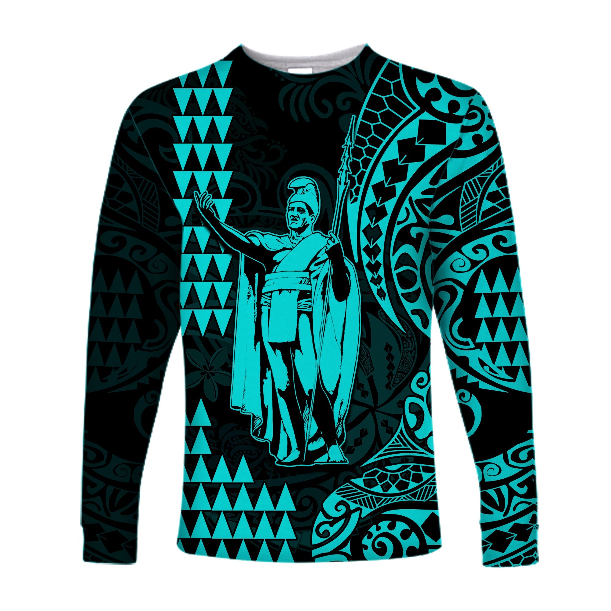 Hawaii Day Kakau Long Sleeve Shirt Proud To Be Hawaiian Turquoise King Kamehameha and Kanaka Maoli LT13 Unisex Turquoise - Polynesian Pride