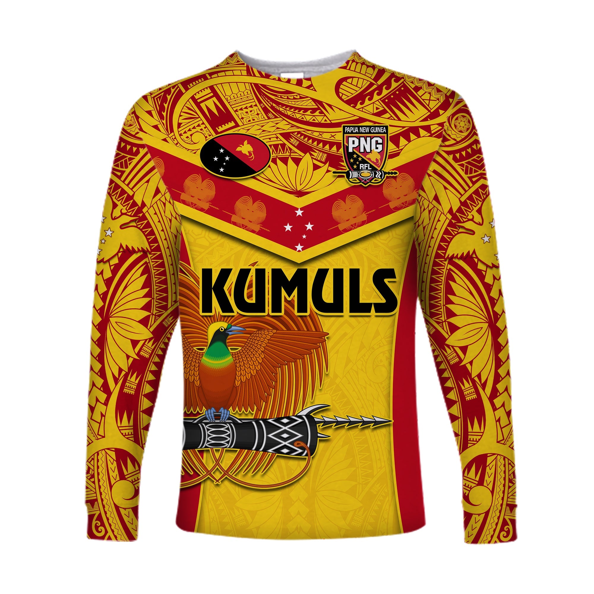 Papua New Guinea Rugby Long Sleeve Shirt PNG Kumuls Bird Of Paradise Yellow LT14 Unisex Yellow - Polynesian Pride