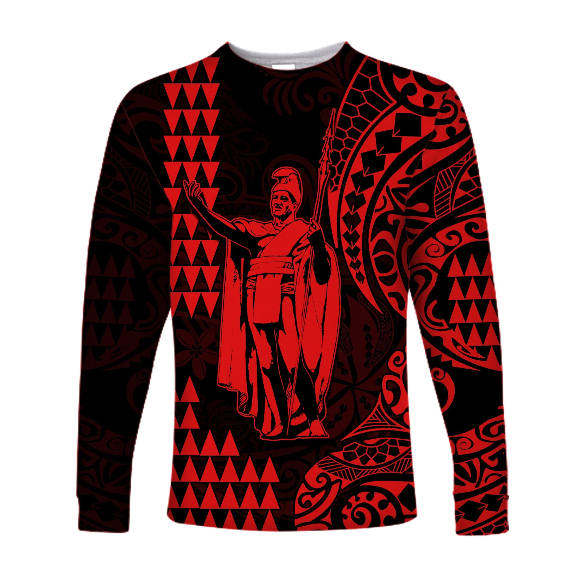 Hawaii Day Kakau Long Sleeve Shirt Proud To Be Hawaiian Red King Kamehameha and Kanaka Maoli LT13 Unisex Red - Polynesian Pride