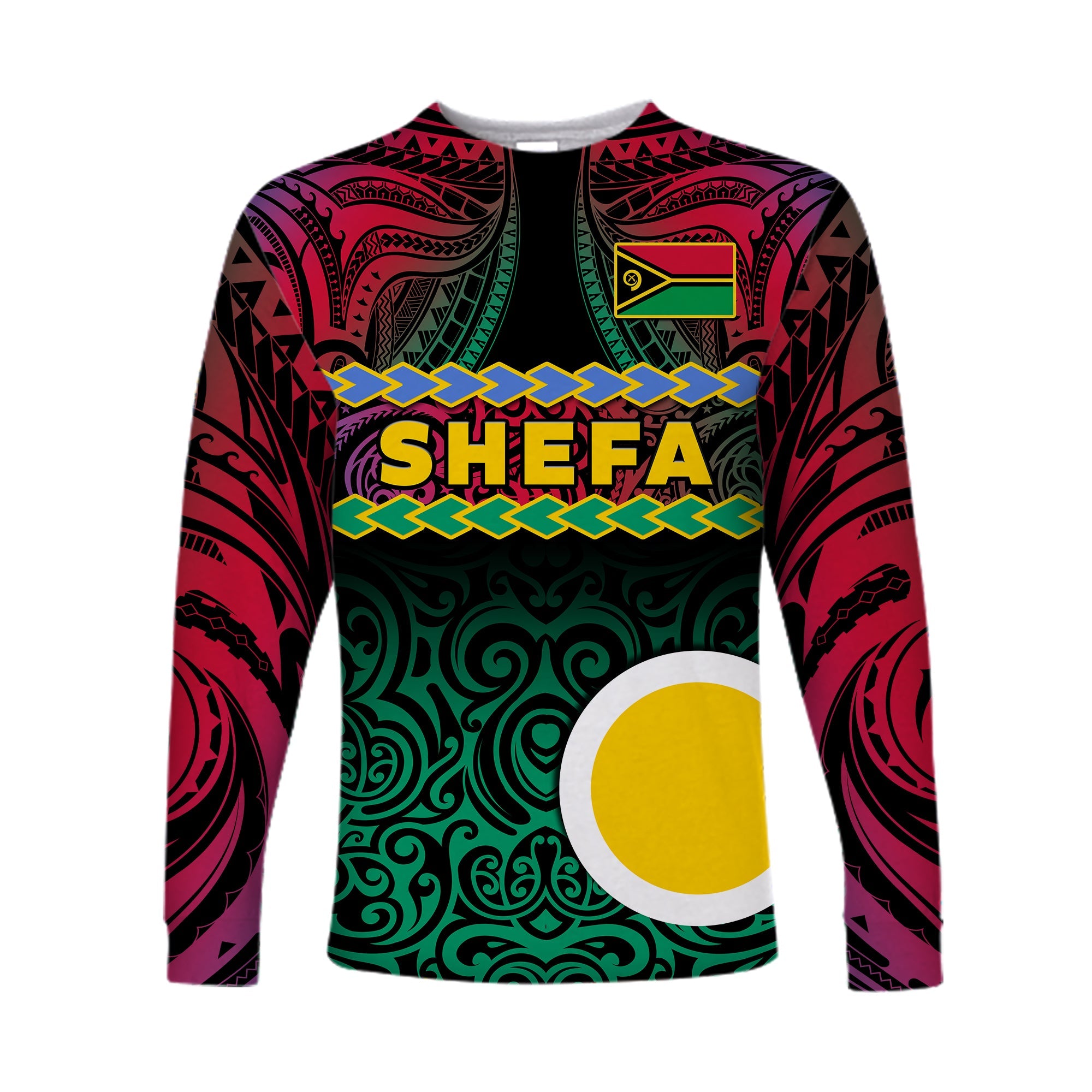 Shefa Province Long Sleeve Shirt Vanuatu Pig Tusk Polynesian Flag Style LT14 Unisex Black - Polynesian Pride