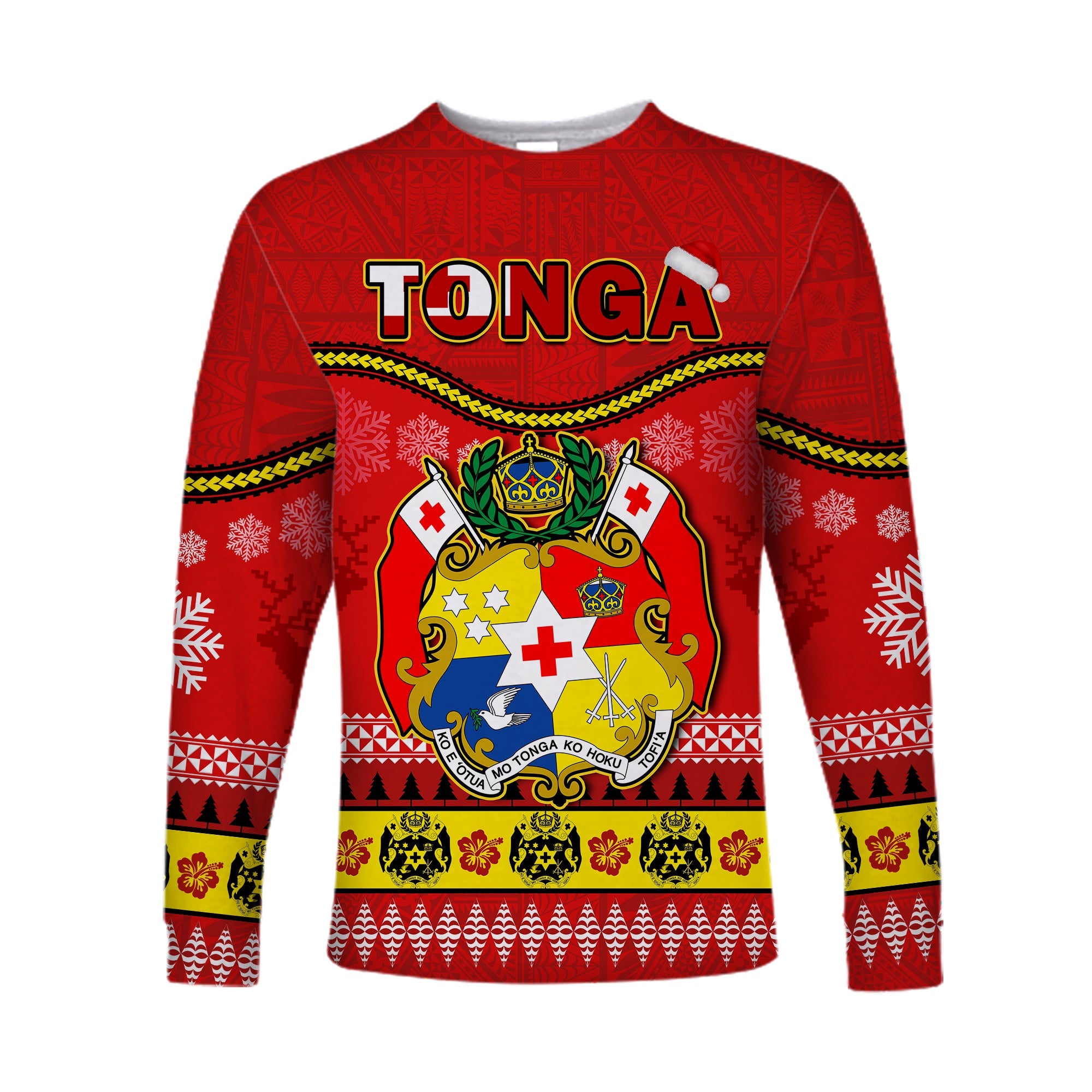 Tonga Christmas Long Sleeve Shirt Tongan Ngatu Kilisimasi Fiefia LT14 Unisex Red - Polynesian Pride