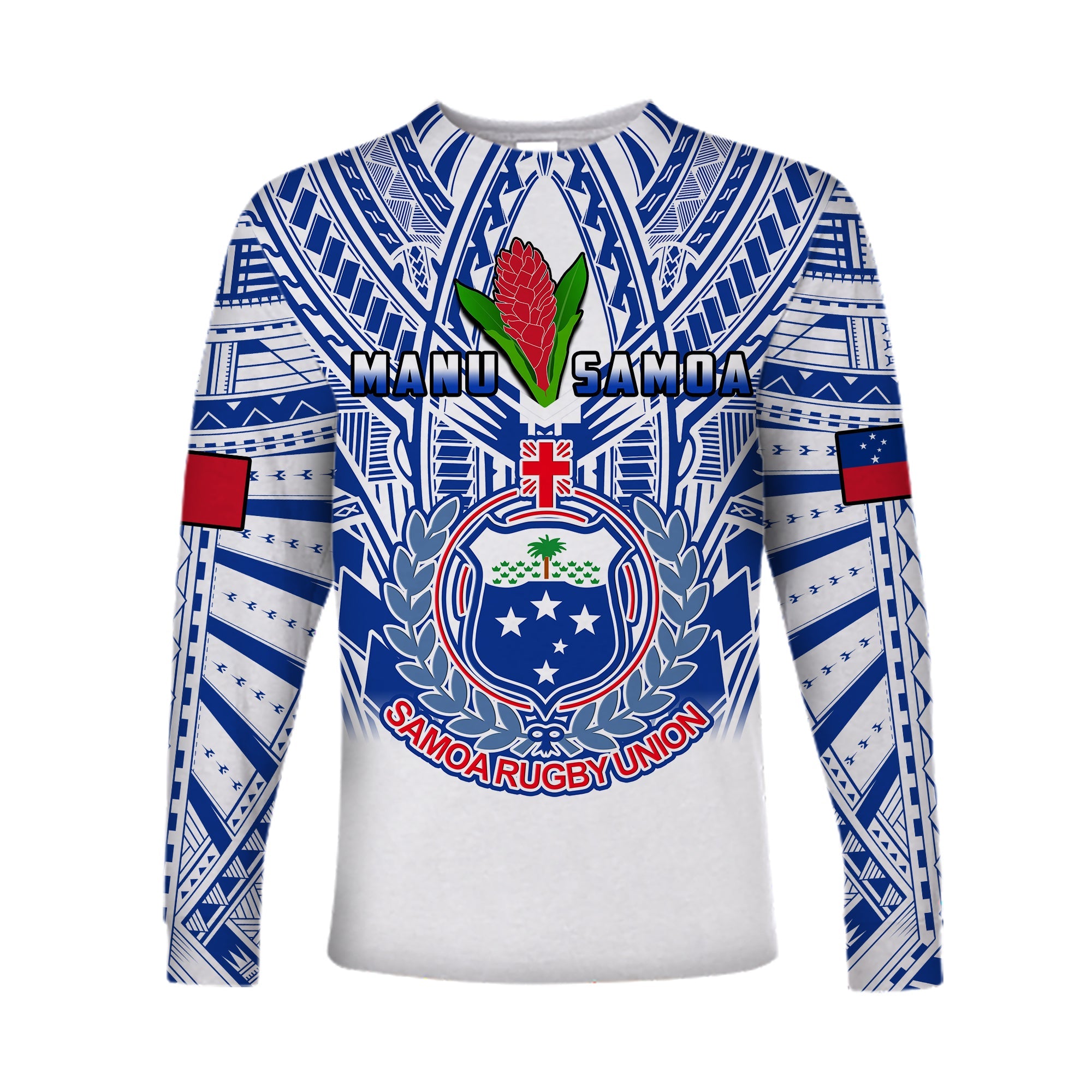 Samoa Rugby Long Sleeve Shirt Manu Samoa 7s Ginger White Polynesian LT14 Unisex White - Polynesian Pride