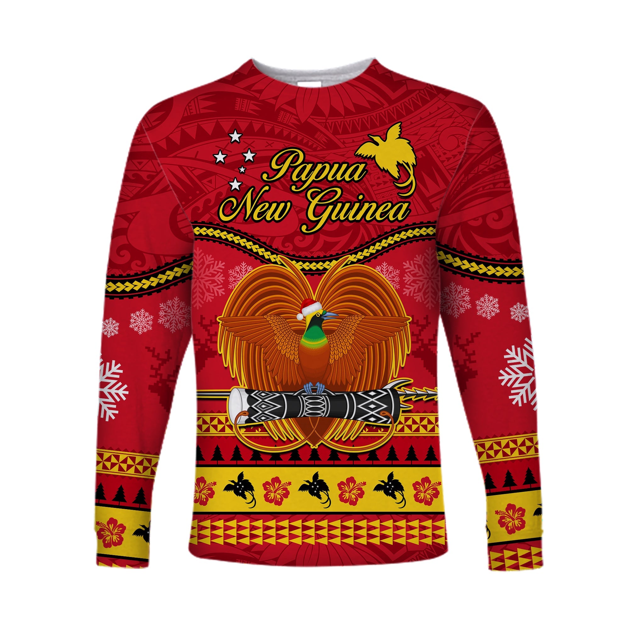 Papua New Guinea Christmas Long Sleeve Shirt Bird Of Paradise Bikpela Hamamas Blong Dispela Krismas LT14 Unisex Red - Polynesian Pride