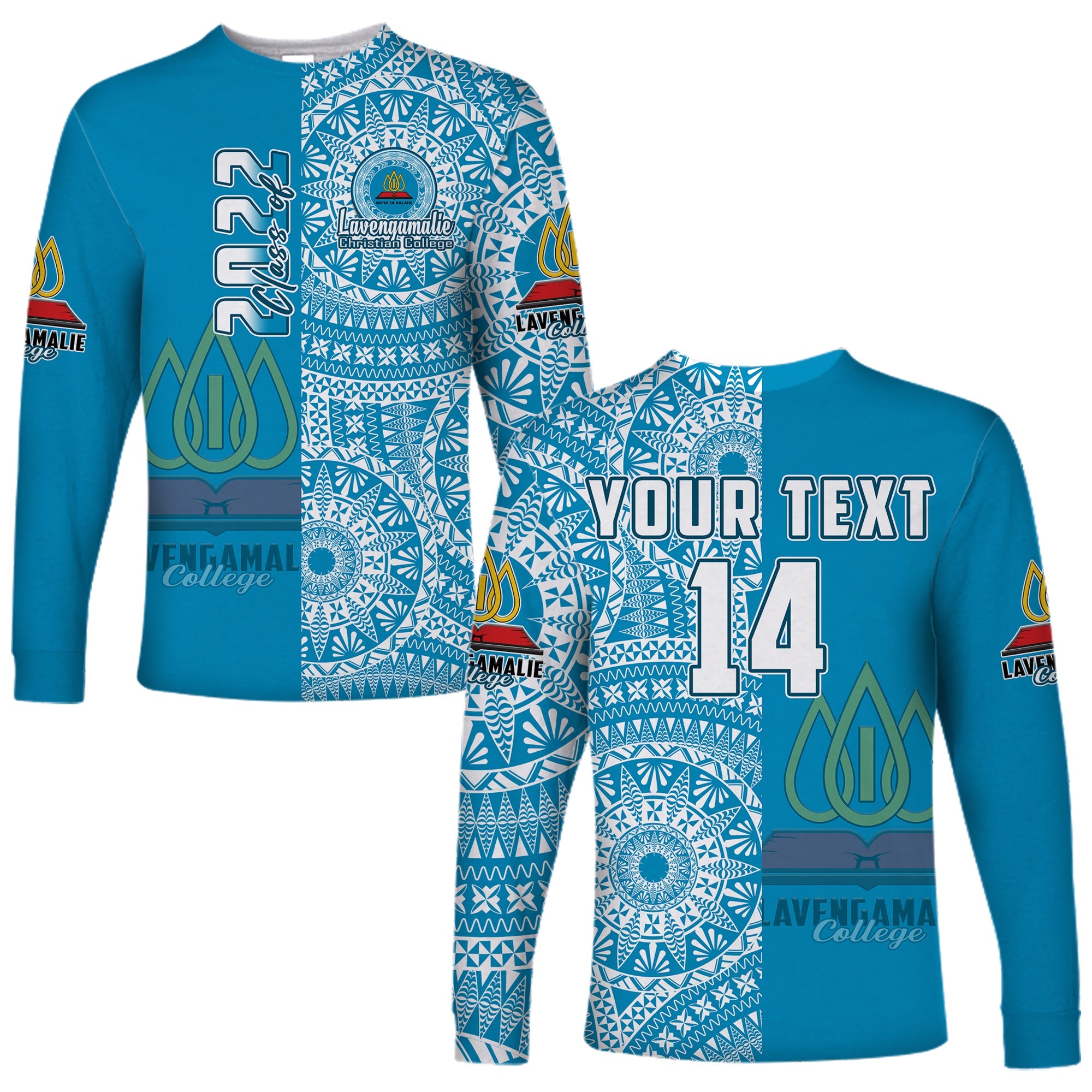 (Custom Personalised) Lavengamalie Tonga College Long Sleeve Shirt Class Of Year Tongan Ngatu Pattern LT14 Unisex Blue - Polynesian Pride