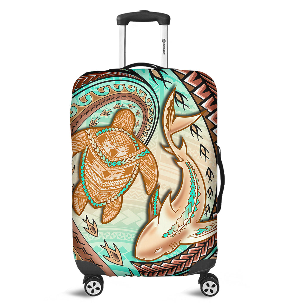 Hawaii Luggage Cover Polynesian Shark And Sea Turtle Dreamy Turquoise Artsy LT14 Turquoise - Polynesian Pride