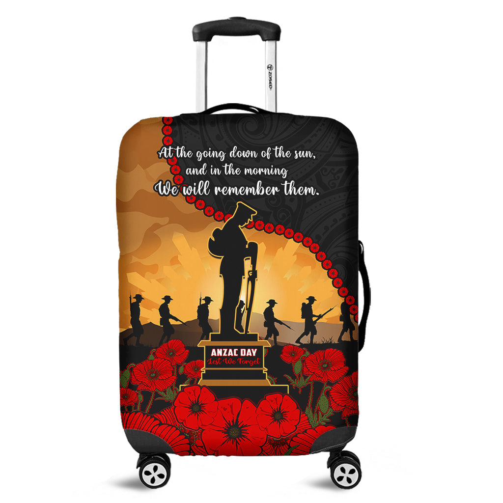 New Zealand Anzac Luggage Cover Maori Camouflage Mix Poppies We Will Remember Them Ver.01 LT14 Black - Polynesian Pride