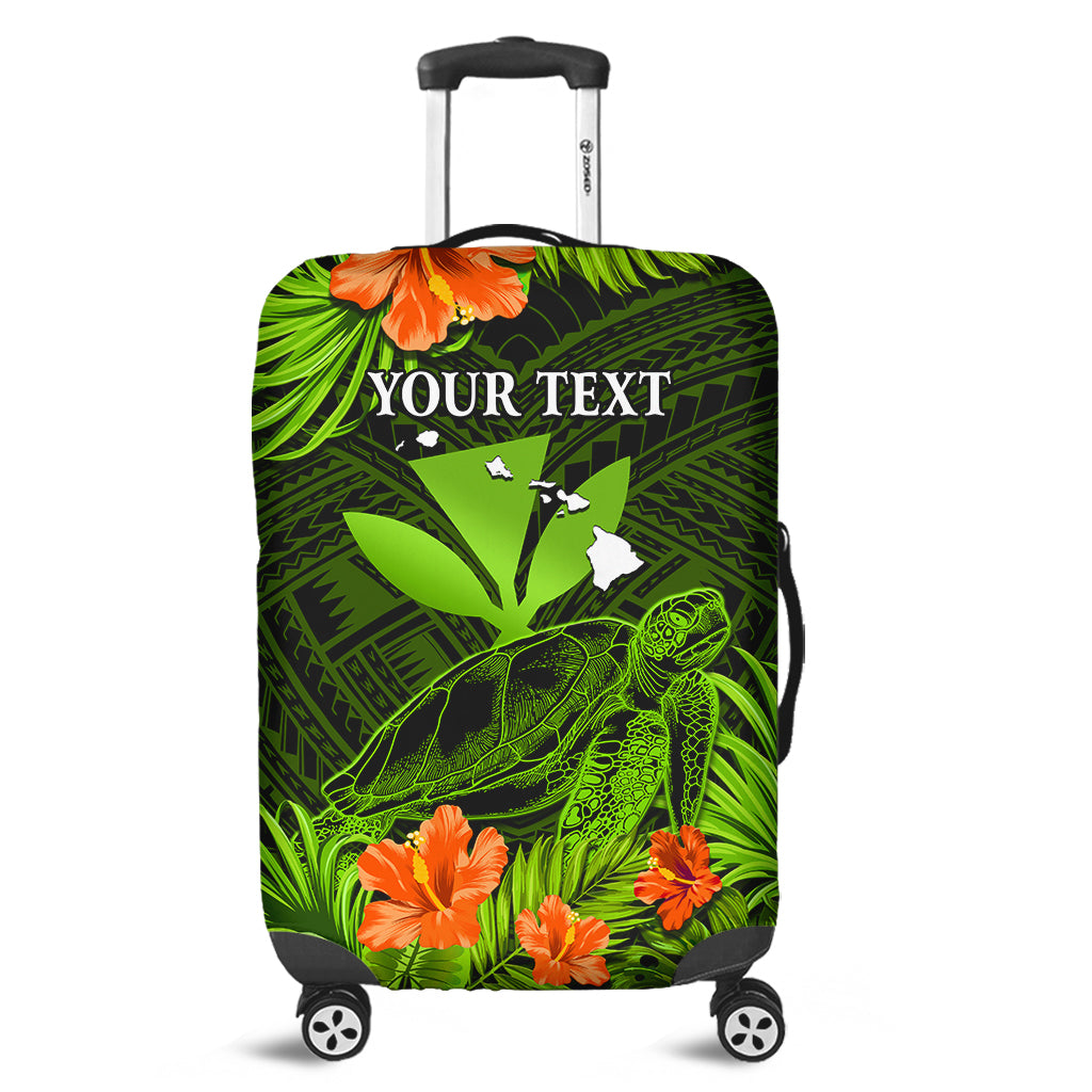 (Custom Personalised) Hawaii Luggage Cover Hibiscus Kanaka Hawaiian Map Sea Turtle Ver.04 LT14 Green - Polynesian Pride