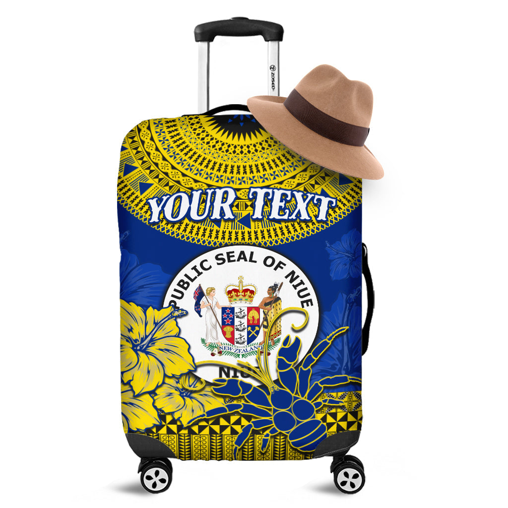 (Custom Personalised) Niue Hiapo Luggage Covers Rock of Polynesia Tapa Niuean Crab Happy Day LT13 Blue - Polynesian Pride