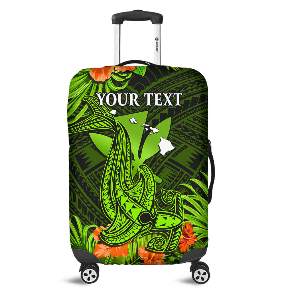 (Custom Personalised) Hawaii Luggage Cover Hibiscus Kanaka Hawaiian Map Shark Ver.02 LT14 Green - Polynesian Pride