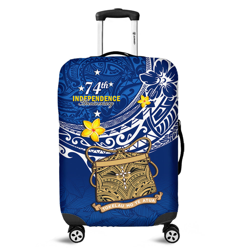 Tokelau Luggage Cover National Badge Polynesian Happy 74th Independence Anniversary LT14 Blue - Polynesian Pride