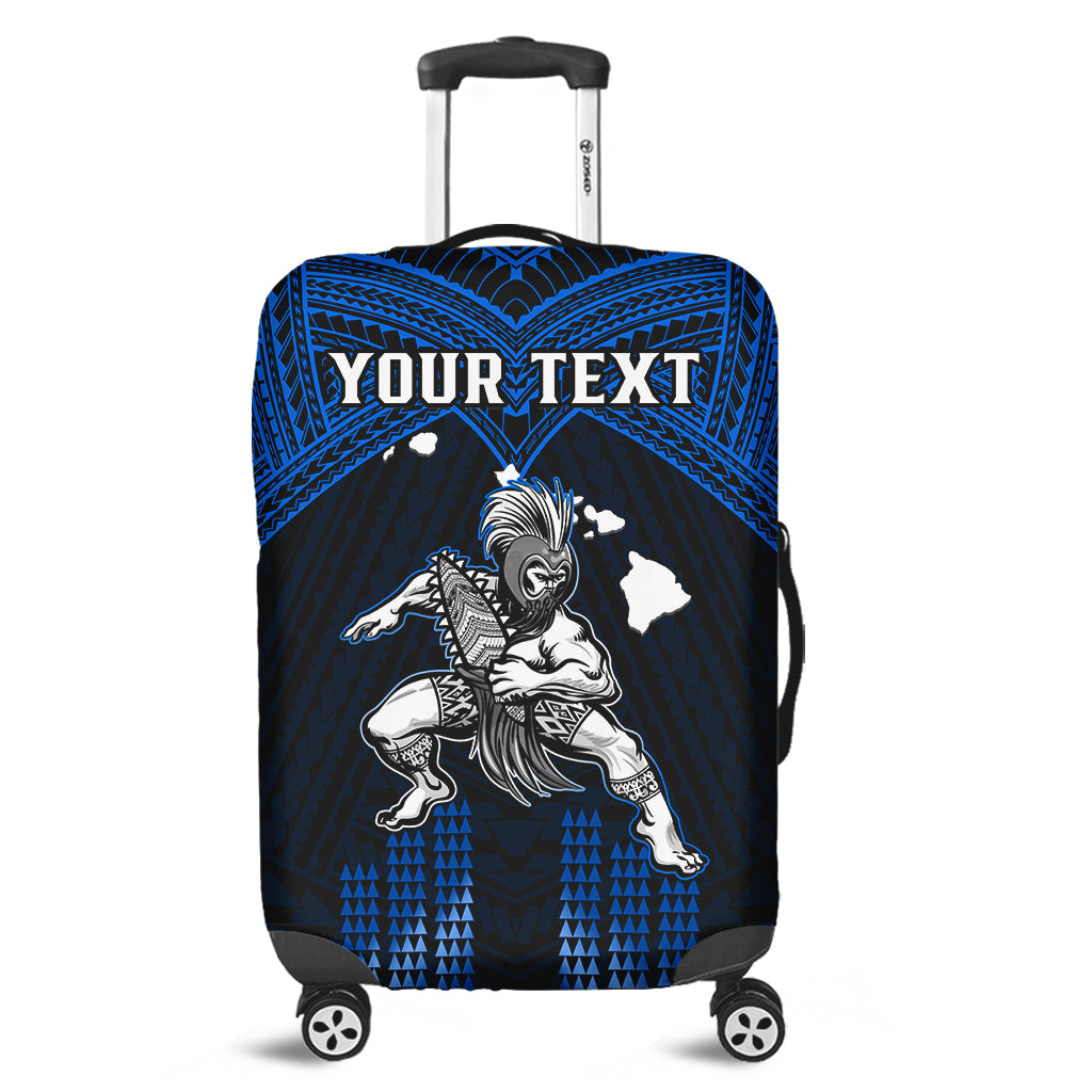 (Custom Personalised) Hawaii Luggage Cover Hawaiian Warrior With Weapon Polynesian Ver.06 LT14 Blue - Polynesian Pride