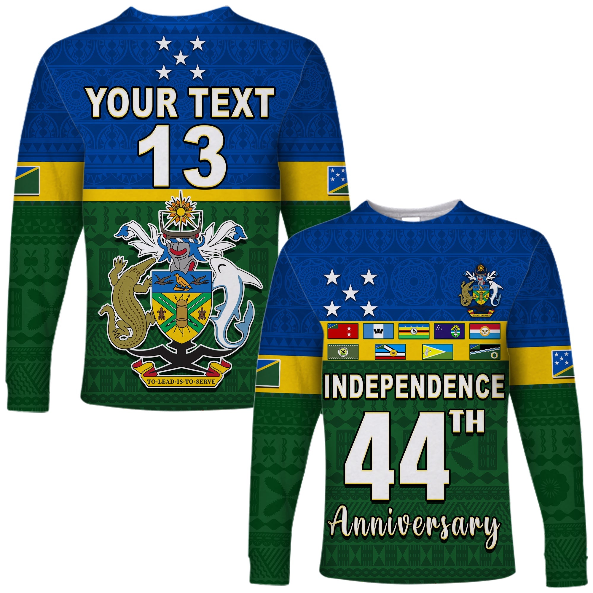 (Custom Text and Number) Solomon Islands National Day Long Sleeve Shirt Independence Day Tapa Pattern LT13 Unisex Green - Polynesian Pride