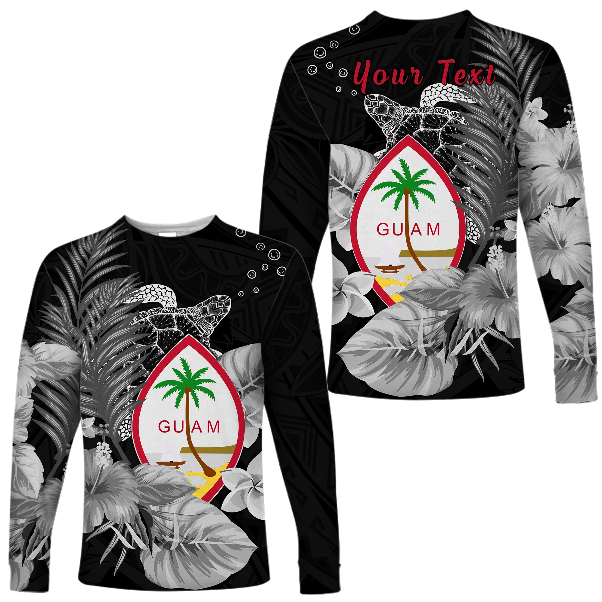 (Custom Personalised) Guam Seal Long Sleeve Shirt Polynesian Turtle with Flowers Version White LT13 Unisex White - Polynesian Pride