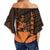 Hawaiian King Kanaka Map Polynesian Lanai Women's Off Shoulder Wrap Waist Top - Orange - Hala Style - AH - Polynesian Pride