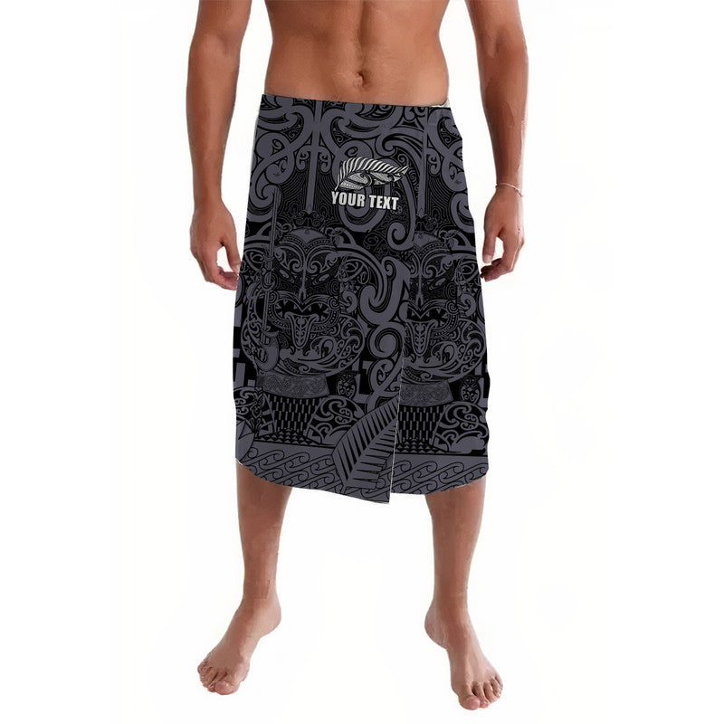 Custom New Zealand Taiaha Maori Lavalava Minimalist Silver Fern All Black LT9 Black - Polynesian Pride