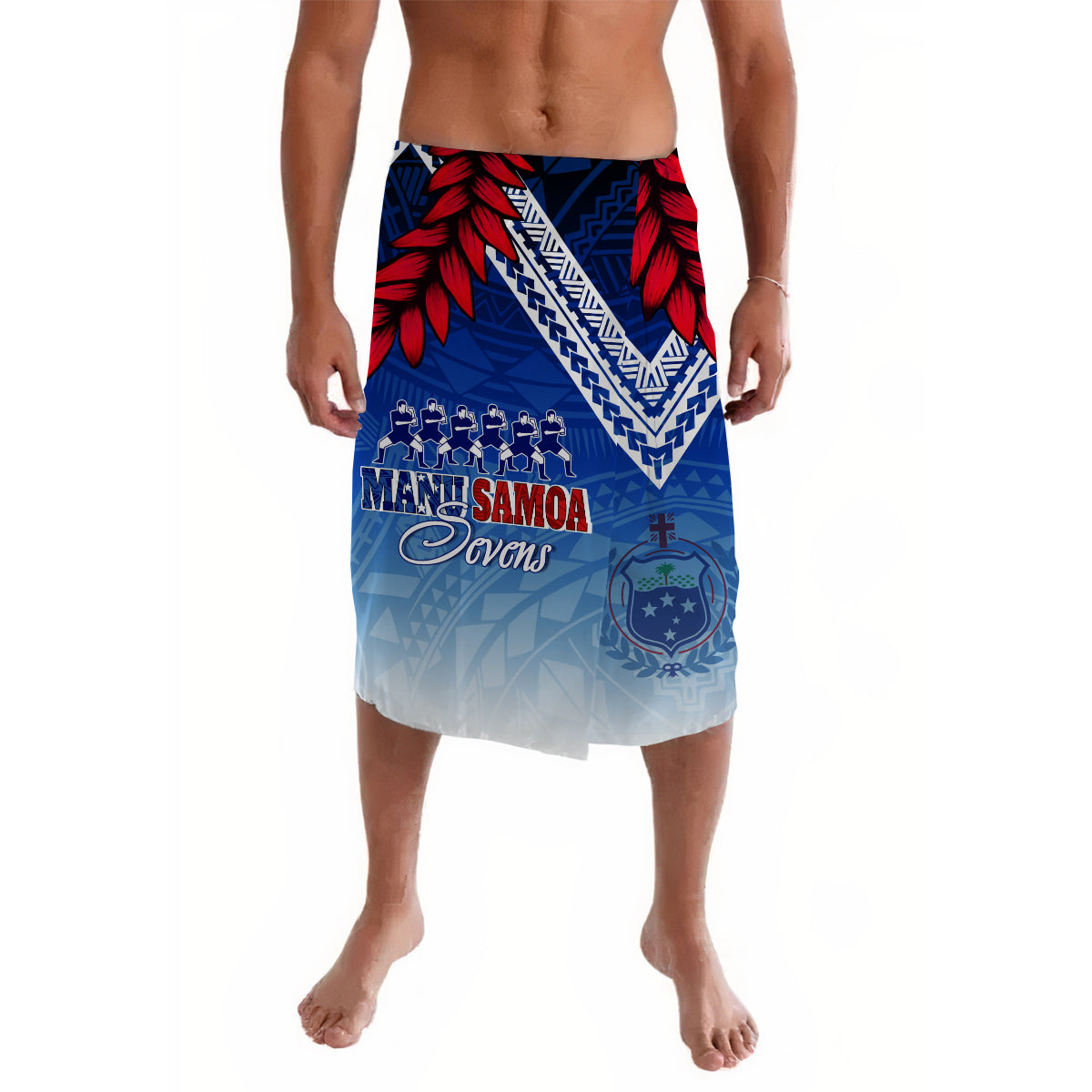 Samoa Sevens Lavalava Manu Siva Tau With Ula Fala LT7 Blue - Polynesian Pride