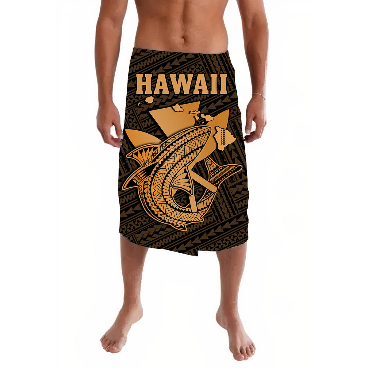 Hawaii Lavalava Kakau Kanaka Maoli Combine Polynesian Shark Ver.01 LT14 Gold - Polynesian Pride