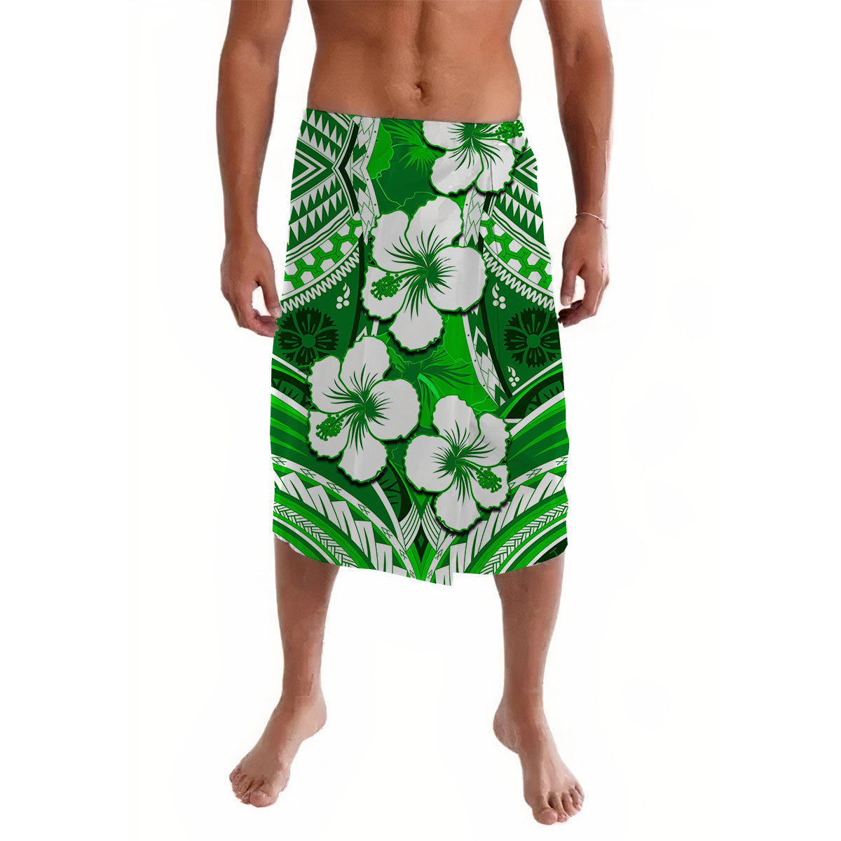 Hibiscus Lavalava Fiji Patterns Green LT6 Lavalava Green - Polynesian Pride