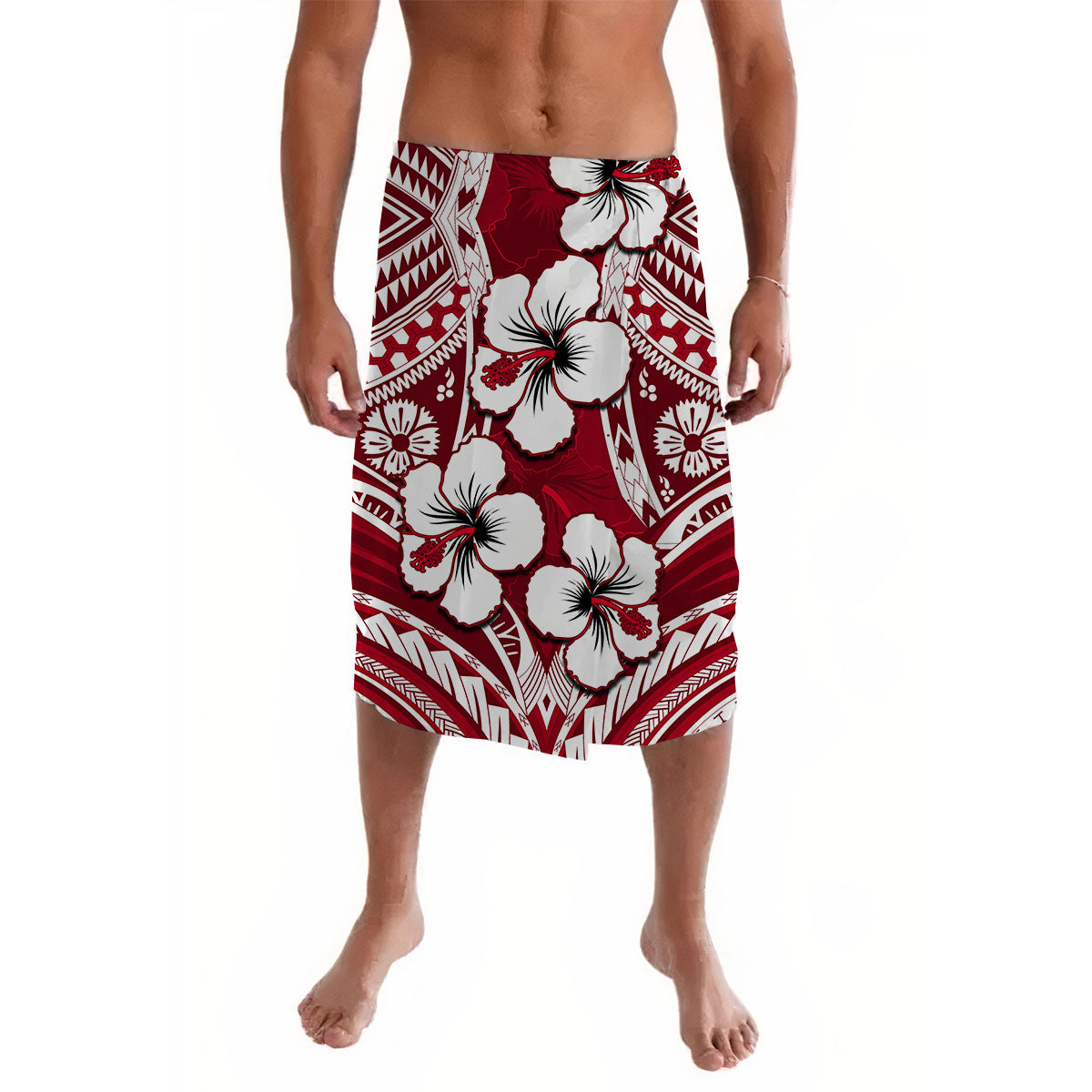 Hibiscus Lavalava Fiji Patterns Red LT6 Lavalava Red - Polynesian Pride LLC