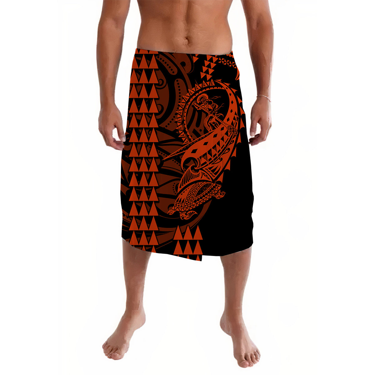 Hawaii Polynesian Warrior Kakau Lavalava Orange No.2 LT6 Lavalava Orange - Polynesian Pride